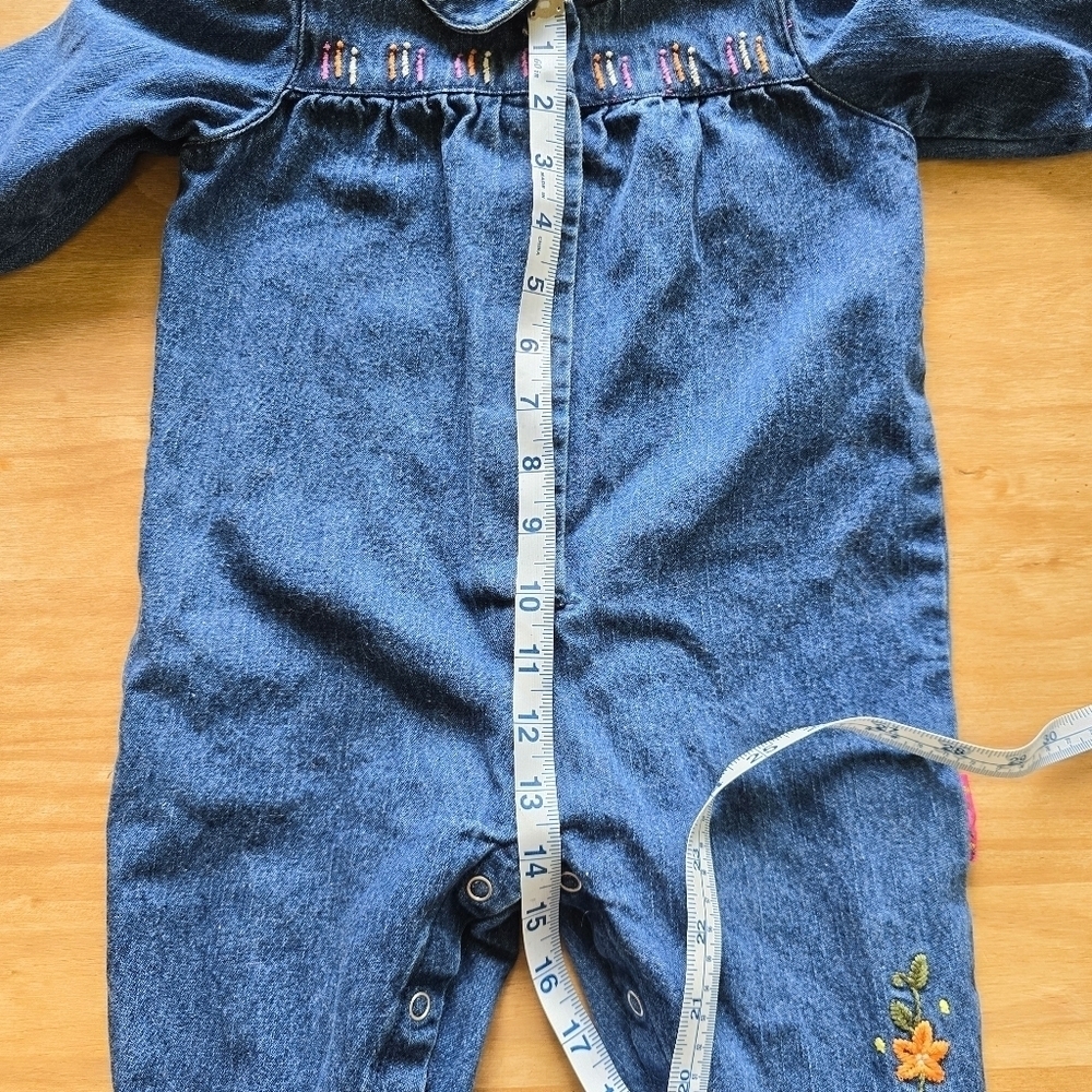 Vintage Cherokee Baby Floral Embroidered Boiler Denim Jumpsuit - Picture 10 of 12